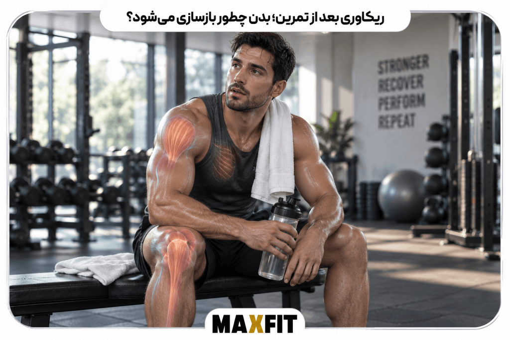 ورزشکار در حال ریکاوری بعد از تمرین و بازسازی عضلات بدن